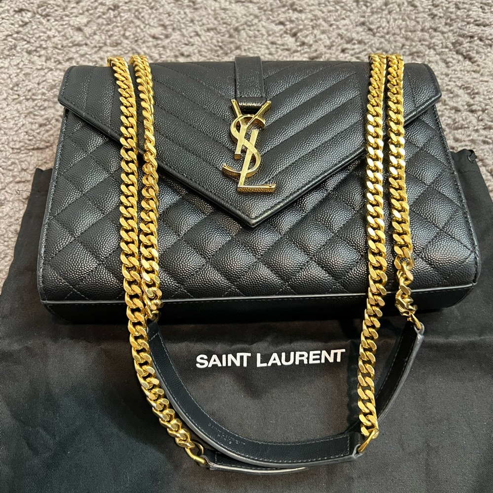 YSL Saint Laurent Envelope Medium Leather Shoulder Bag Women's Black